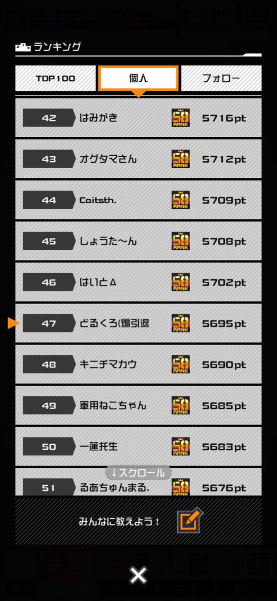 Dorukuro_SSBU's tweet photo. シーズンお疲れ様でした。
最高はS8の340でラストはここでした。シーズン中にS8踏んだのも上位50↑も初なのでシンプルに嬉しいです！最後はランカーに混じって金を意識しながら走ってましたが野良なのにすごく動きやすくて楽しい試合ばかりでした。
マッチした方々ありがとうございましたm(__)m https://t.co/6JnixKnziu