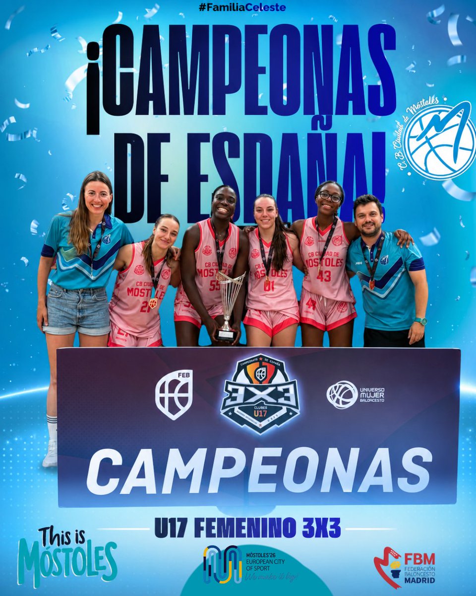 CBCMostoles's tweet photo. ¡SOMOS CAMPEONAS DE ESPAÑA!

No podemos decir nada más que enhorabuena a Sara, Eli, Sofía y Clementina.

Toda la #FamiliaCeleste está infinitamente de este hito para el club.

¡Enhorabuena chicas!

🇪🇸💙🏀🥇 https://t.co/hb9H4PTWE5