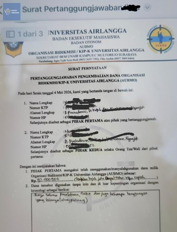 unairmfs's tweet photo. Info dari staf AUBMO sendiri rek, mentri keuangan taun lalu korupsi uang kipk 97jt di buat utang piutang sama biaya hidup. Beritanya katae gak boleh smpek nyebar karena si pelaku udh komitmen bareng semua bph nya buat ngekeep kasus e trs gak dilapor ke ditmawa https://t.co/UolYuUhLpa