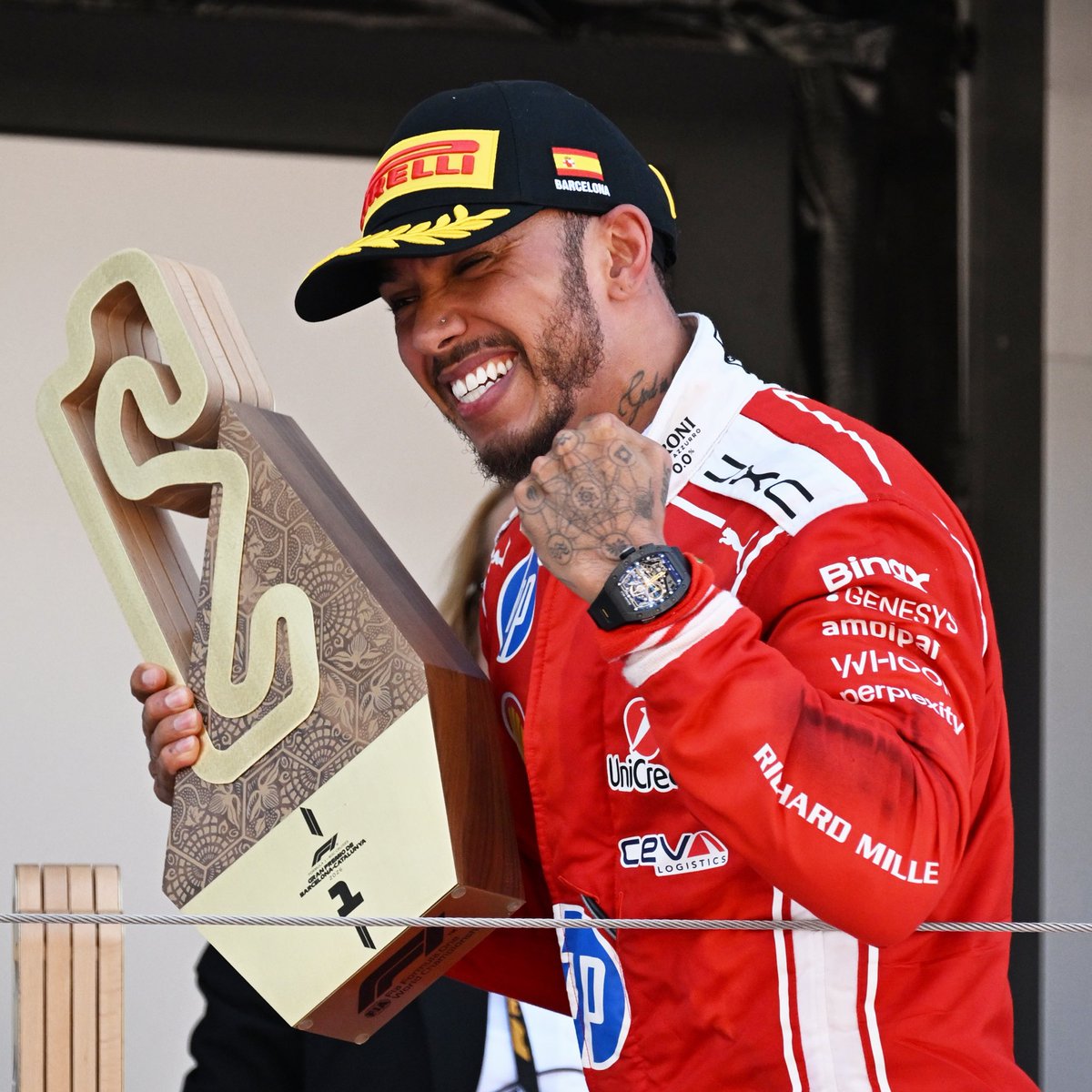 F1GuyDan's tweet photo. 🐐 You just watched the most decorated victory in Formula 1 history.

The most successful driver ever just won with the most successful team ever. That hasn’t happened since Michael Schumacher’s last win in 2006.

Lewis Hamilton and Ferrari have made history. https://t.co/664zupkSIs