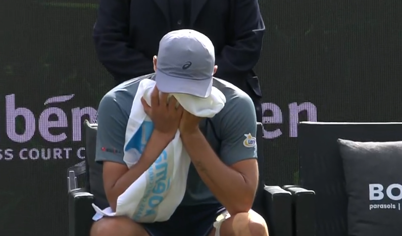 josemorgado's tweet photo. Majchrzak, who served a doping suspension for 13 months between 2023 and 2024, looking very emotional in the biggest moment of his career.

Said he considering quiting tennis during his time off, but cameback all the way from ITFs.

He will make his top 50 debut tomorrow. https://t.co/3jnf8Opv9b
