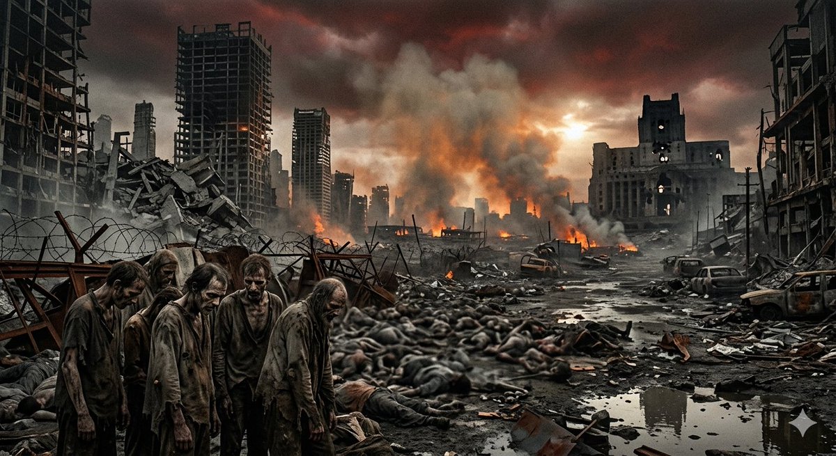 aftab_malickk's tweet photo. Thread 1/3
The sky had turned a bleeding shade of crimson, and the air was heavy with nothing but ash and suffocating smoke. The city, which once vibrated with the chaos of life, was now an endless graveyard of burning debris and skeletal, shattered skyscrapers. https://t.co/rQTPHz5K1P