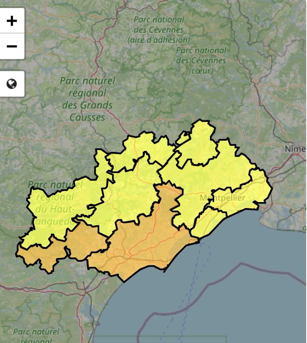 Prefet34's tweet photo. 🔍 Carte risque #incendie du 15 juin dans l'#Hérault : https://t.co/0jRLP9KgMy

🟠 Risque incendie élevé ➡️ accès déconseillé dans le secteur Minervois -Saint Chinianais, Plainte viticole cœur Hérault, Plaines  littorales.

⚠️ Rappel ⤵️
🚭 Ne jetez pas vos mégots dans la nature
❌ Ni feu ni barbecue en zone boisée
📞 Composez le 18 ou le 112 si vous constatez un départ de feu