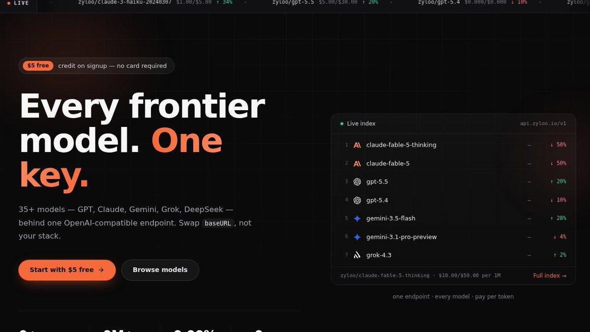 0xindcode's tweet photo. 🚀 ZYLOO REVIEW: The Ultimate Unified AI API Platform

🔗 https://t.co/qzrO3PuWmo

📊 WHAT IS @zyloo_io ?

A unified API gateway that aggregates 35+ AI models from 9 major providers with OpenAI-compatible interface. https://t.co/fHHM3QVLqB