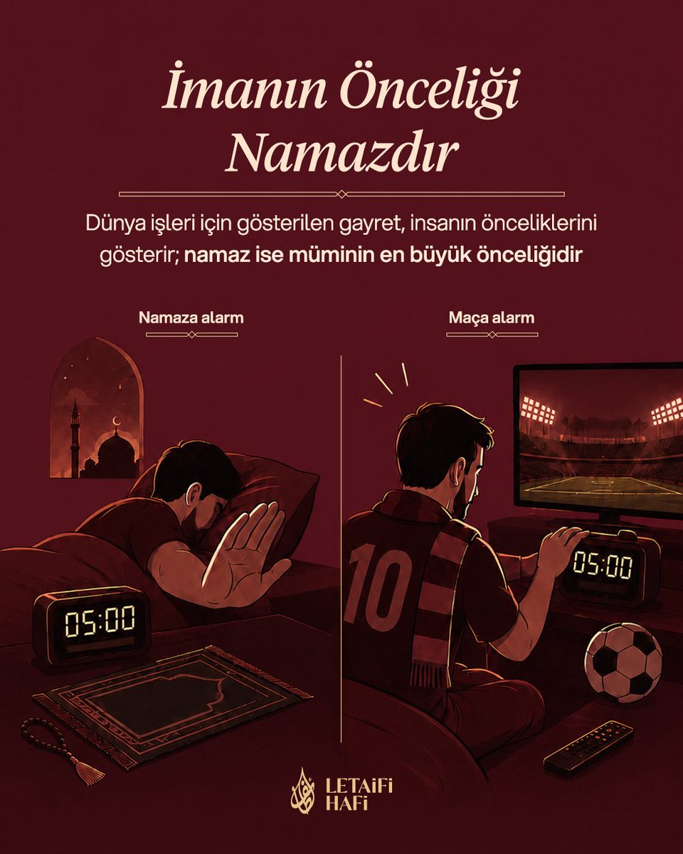 LetaifiHafi's tweet photo. Bazen dünyevi bir iş veya heyecan için sabah erkenden uyanmak bize çok kolay gelir

Aynı isteği ve gayreti bizi her an izleyen Rabbimizin huzuruna çıkarken de gösterebiliyor muyuz?

Namaz, hayat koşturmacası içinde durup nefes aldığımız en güzel sığınağımızdır 🕋 https://t.co/Kw8eGAhB36