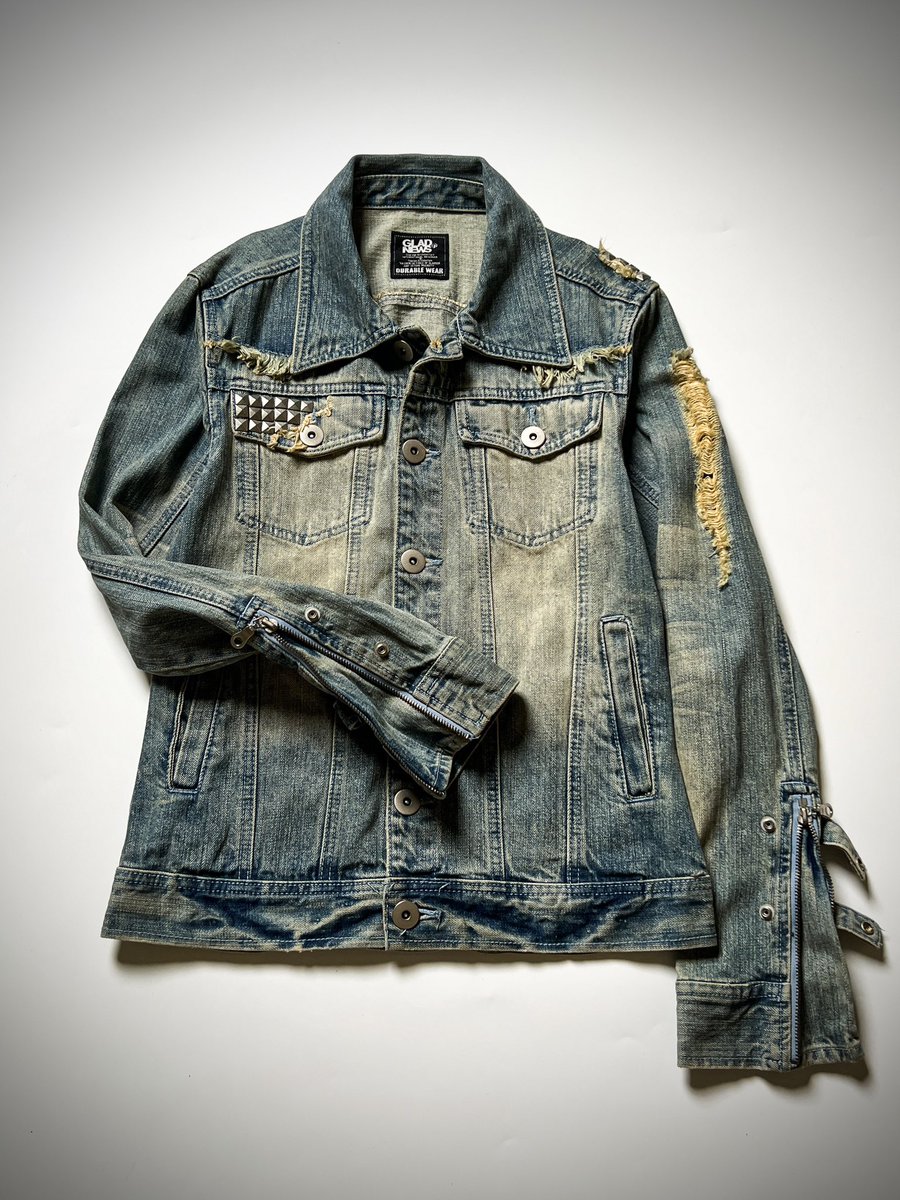 GLAD NEWS Mudwash Studded Denim Jacket 2000s Available now. DM 