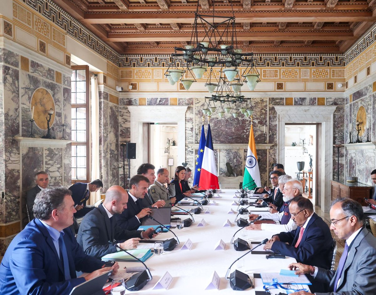 narendramodi's tweet photo. Today’s talks with my friend, President Macron were exceptionally productive. Considering the longstanding friendship between our nations, we have decided to elevate our ties to a Special Global Strategic Partnership. 

Our talks covered ways to deepen cooperation in key sectors like defence, technology, space, security, counter terrorism, innovation and more.

@EmmanuelMacron