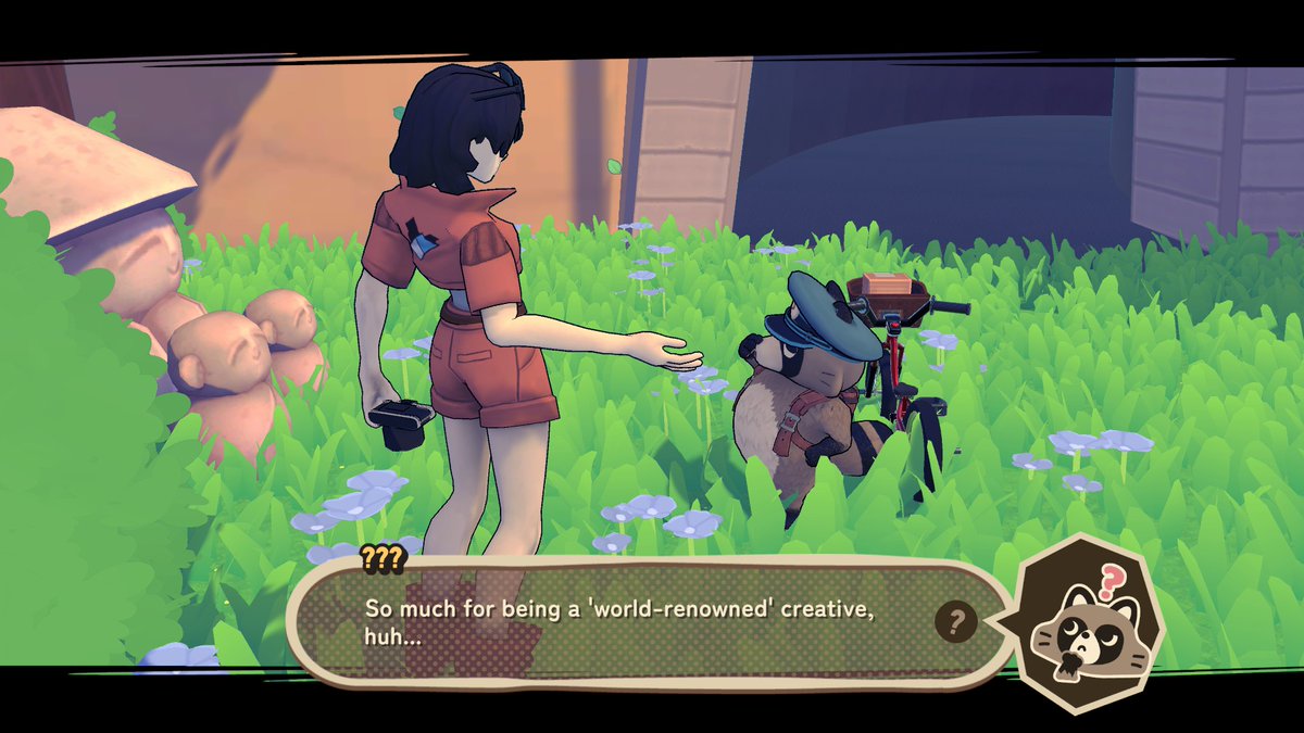 QuantumSprite's tweet photo. @denkiworks Absolutely loved the demo! The world is bursting with charm, delightful NPCs, easter eggs like this, &amp; BMX riding. Perfectly captures that carefree summer vacation feeling. Cozy, colorful, and incredibly wholesome. Can't wait to play the full game!🦝 https://t.co/X9scV6lHNO