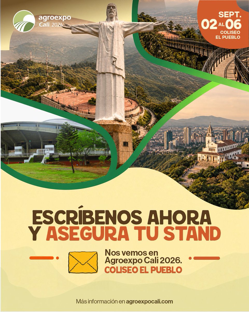 AgroexpoCol's tweet photo. Posicionar tu marca en Agroexpo Cali 2026 es una decisión estratégica. 🚜✨

Conecta con líderes del sector y asegura tu lugar en el epicentro de los negocios.
¿A qué sector del agro pertenece tu marca? 👇

Más información en https://t.co/XKghRKxPvF

#AgroexpoCali2026 https://t.co/aA7BpwDfJ5