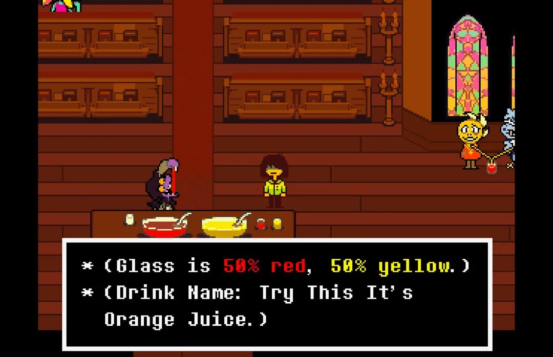 dailytobytrivia's tweet photo. During Chapter 4 when you have to make a drink for Alphys, every drink combination has a different name. Alphy's special combination is not mentioned by name in game, but in the files it is called "Dragon's Scar". https://t.co/Pw3rqtdkUx