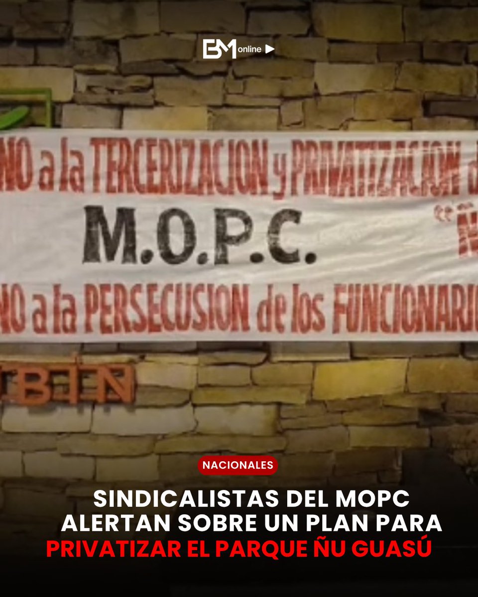 brunomasitv's tweet photo. 💥 Sindicalistas del @MOPC están en pie de guerra: denuncian maltratos seriales por parte de nuevos “consultores” y advierten que el verdadero plan es armar un suculento negocio para privatizar el parque. “No hay negocio malo”, aseguran. ¿Qué opinás? 👇

.

.

#bmonline #paraguay https://t.co/gnP8nqRYDY