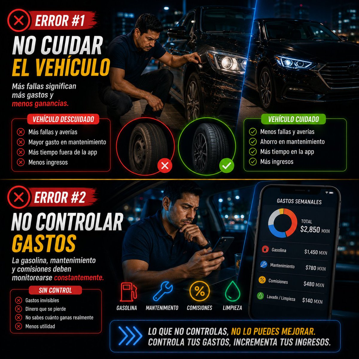 CONDUCTORESPLUS's tweet photo. ¿TRABAJAS MÁS HORAS Y AUN ASÍ SIENTES QUE NO GANAS LO SUFICIENTE?
Los conductores que logran mejores resultados suelen tener hábitos muy diferentes:
Cuidan su vehículo de forma preventiva.
Registran sus gastos.
Trabajan con metas claras.
Mantienen buenas calificaciones. #uber https://t.co/b6nkTp8xtB