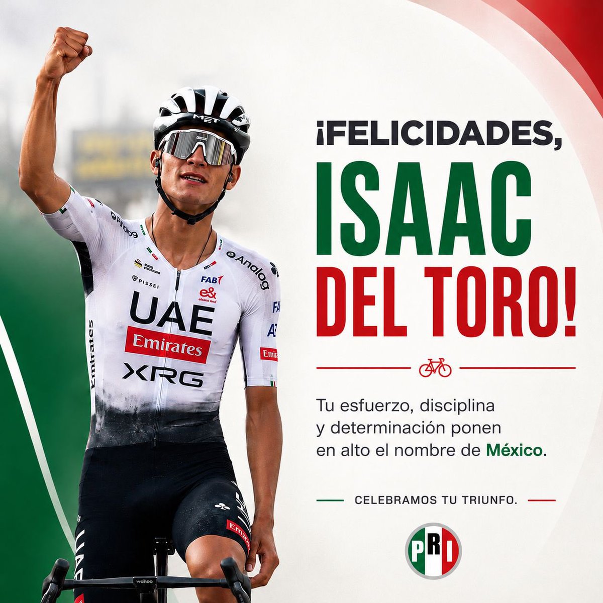 PRI_EDOMEX's tweet photo. Cuando el talento se encuentra con la disciplina, los resultados siempre llegan.

¡Felicidades a @ISAACDELTOROx1 por este nuevo triunfo que llena de orgullo a México! 🇲🇽🚴‍♂️ https://t.co/YA8ctSl13A