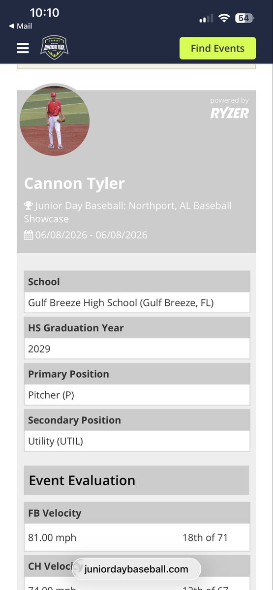 CannonTyler3838's tweet photo. Got my scorecard from @Ryzer.  Still got work to do to get to where I want to be.  @BPonbase @prepsrecruit @PatB5153 @BaseballDown @BUncommitted #classof2029 https://t.co/34uURjphEZ