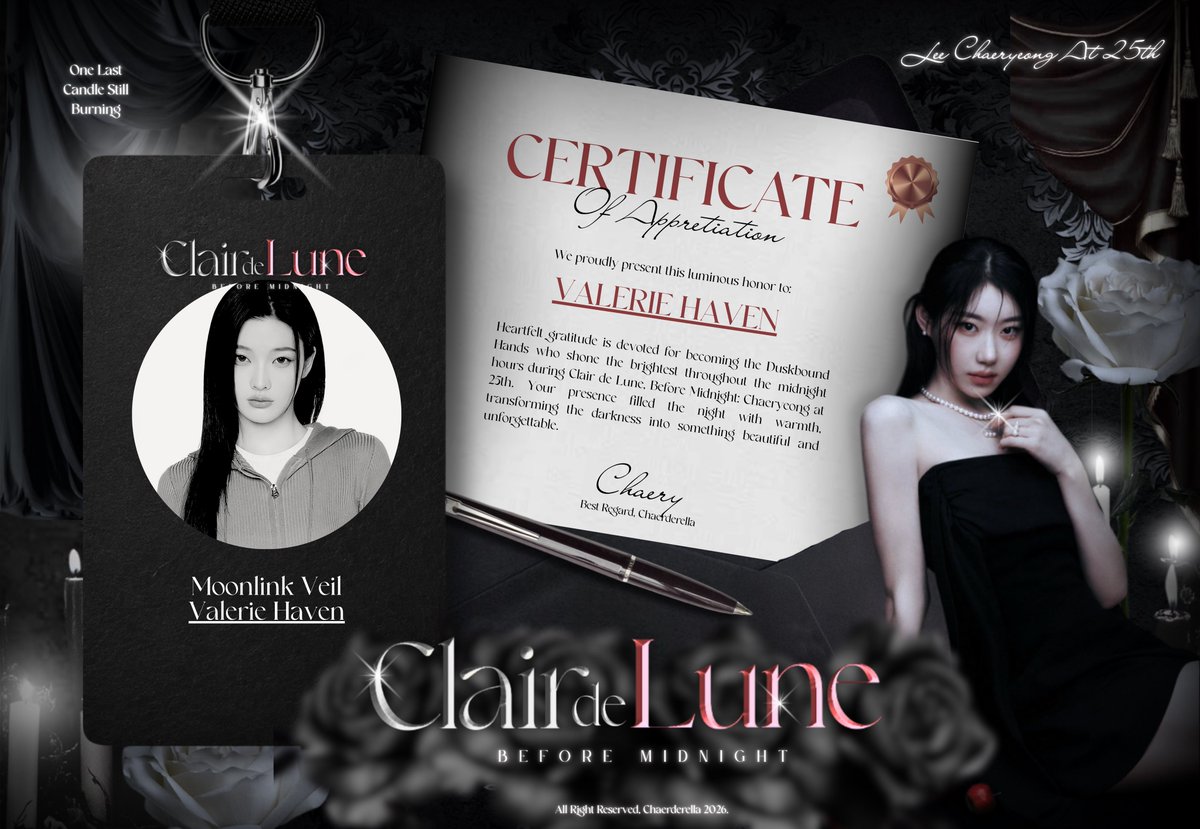 icroha's tweet photo. 🕯 . . / 𝒯he last glow arrived along each fine line I traced within 𝒞lair de ℒune, 𝐁𝐞𝐟𝐨𝐫𝐞 𝐌𝐢𝐝𝐧𝐢𝐠𝐡𝐭: 𝐂𝐡𝐚𝐞𝐫𝐲𝐞𝐨𝐧𝐠 𝐚𝐭 𝟐𝟓𝐭𝐡. I, Valerie Haven, leave this midnight ritual with pride as Moonlink Veil behind its delicate trace. ✦ https://t.co/cx8BjQNZxX