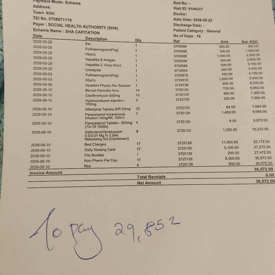 ItsGitau_'s tweet photo. @citizentvkenya @WilliamsRuto I am forced to fundraise 29852 inorder to get my dad from what hospital. Please sh is not working https://t.co/oOft2mFNCR
