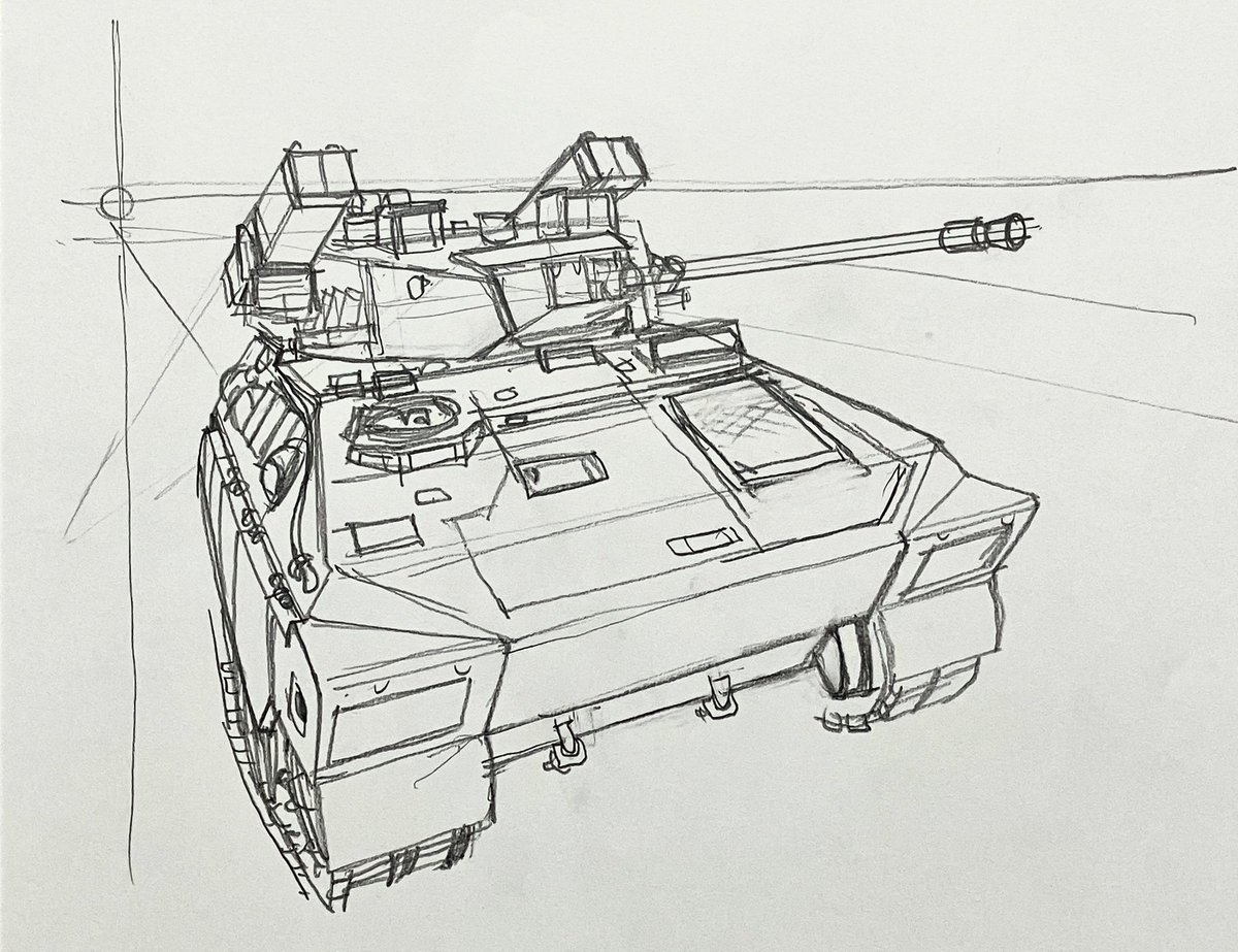 89式装甲戦闘車
線画と下描き
紙はコピー用紙
下描きをトレス台で透過して整えていく

#鉛筆画 