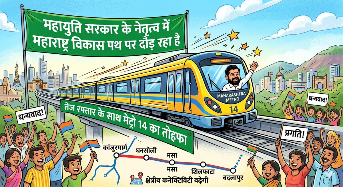 RamRamModiji's tweet photo. @Bijal_shah11 @mieknathshinde महायुति सरकार में विकास की तेज रफ्तार! 🚆✨CM @mieknathshinde जी ने दी #Metro14 की सौगात। कांजुरमार्ग से बदलापुर तक बढ़ेगी क्षेत्रीय कनेक्टिविटी, सफर होगा आसान। प्रगति पथ पर दौड़ता महाराष्ट्र! 💪 https://t.co/qRj0P6XCD4