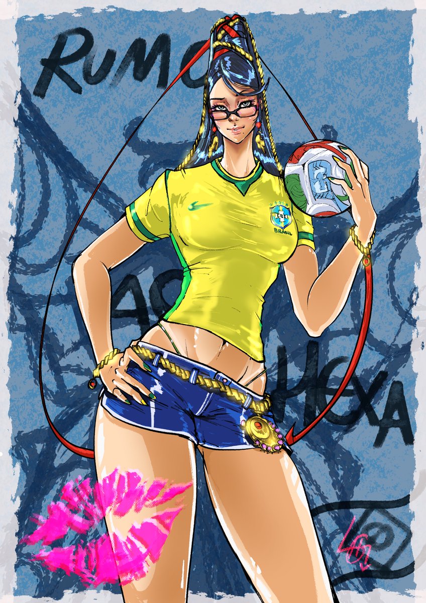 leilyillustra's tweet photo. Bom, teremos que apelar para forças maiores!  Brasilnetta~ 😬🇧🇷 #Bayonetta #Brasil #CopaDoMundoFifa2026 https://t.co/qTeH9VDQWH
