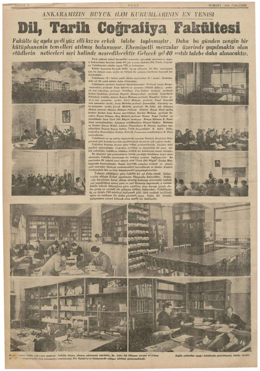 SMEYDAN's tweet photo. Cumhuriyetin Dev Eserlerinden ADTCF kuruldu. (14 Haziran 1935)

14 Haziran 1935 tarihli ve 2795 sayılı bir kanunla Ankara Dil ve Tarih-Coğrafya Fakültesi kuruldu.

M. Kemal Atatürk,Türkiye'nin ve Türklerin tüm geçmiş birikimine, tarihine, diline, kültürüne sahip çıkılmasını, coğrafyasının bilinmesini istiyordu. Bu amaçla ADTCF'yi kurdu.

Cumhuriyeti kuranlar, Atatürk ve dava (devrim) arkadaşları, Atatürk düşmanı ham yobazın iddia ettiği gibi, bizi geçmişimizden koparmadılar, tam tersine yüzlerce yıldır kopuk olduğumuz geçmişimizle ve üzerinde yaşadığımız topraklarımızın geçmişiyle bağ kurmamızı sağladılar. Arapça ve Farsçanın baskısı altında öz güzelliğini ve zenginliğini kaybeden Türkçeyi öz güzelliğine ve zenginliğine kavuşturmak istediler.

Türk ulusunun kendi geçmişiyle ve yaşadığı toprakların tüm birikimiyle bağ kurmasında, Türkçe'nin köklerinden adeta yeniden doğarak Türkiye'de sanatın, bilimin dili ve ulusun ortak iletişim aracı olmasında, Atatürk'ün kurduğu ADTCF'nin, TDK, TTK gibi kurumların, yaptırdığı arkeoloji, tarih, dil ve antropoloji çalışmalarının, yazdırdığı tarih kitaplarının rolü çok büyüktür.