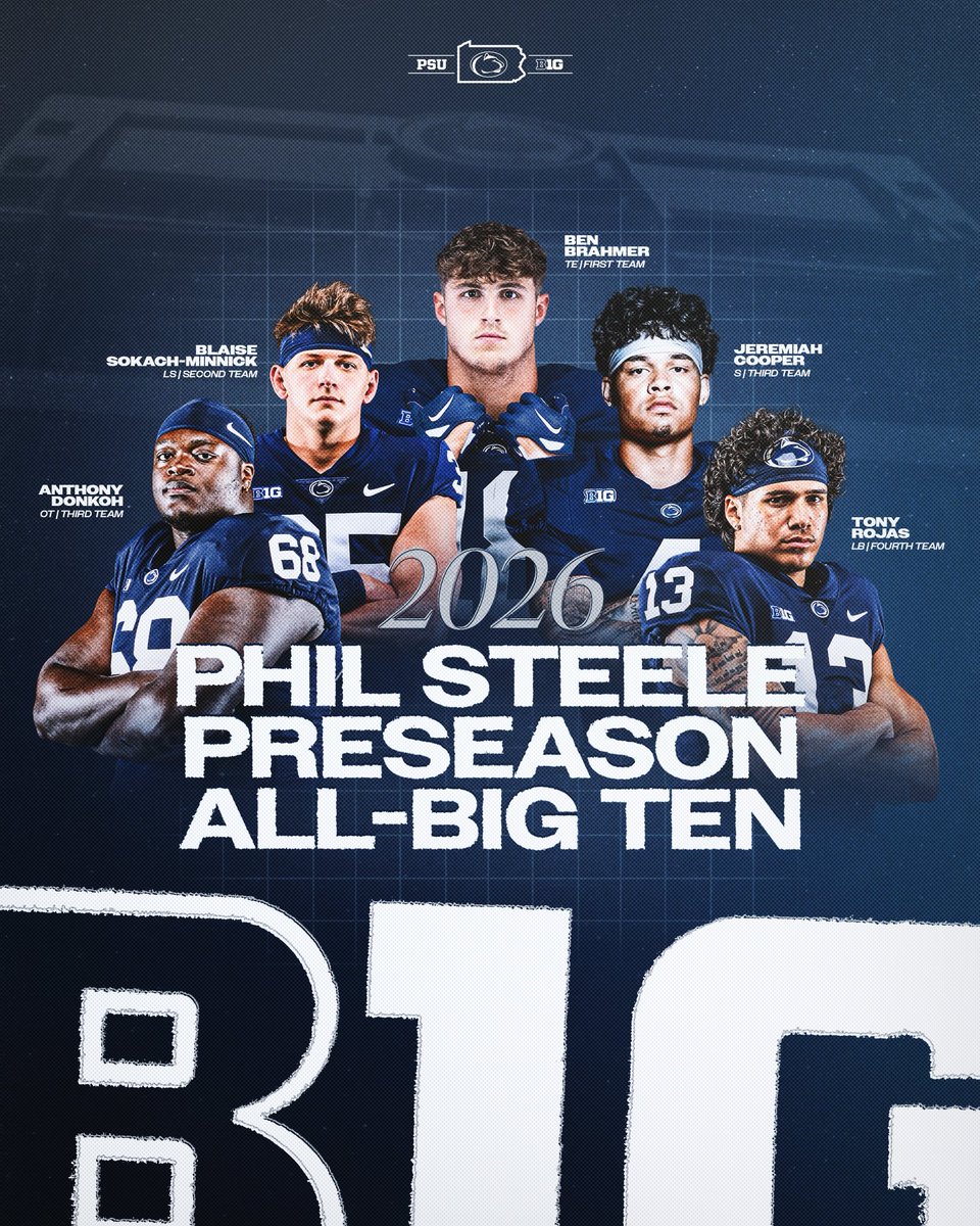 PennStateFball's tweet photo. Phil Steele Preseason All-Big Ten 📋 https://t.co/jblmaZ379F