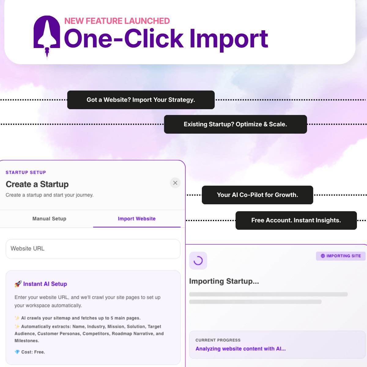LaunchLabsOS's tweet photo. 🎉 IT'S LIVE! Our "One-Click Import" feature is here!
Turn your website into a full business strategy in minutes. Just drop your URL and Launch Labs AI auto-populates your core info! 🚀
#LaunchLabsAI #OneClickImport #FeatureLaunch #BuildInPublic #AI #SaaS #Startup #Automation https://t.co/pRc9n0hBUM