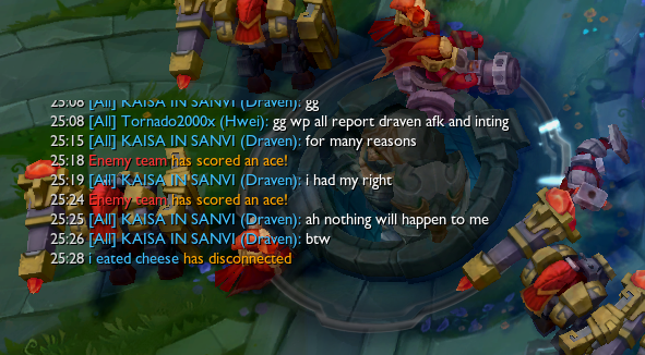 tornado2000x's tweet photo. @drewlevin Game ID: 7887231648
Riot ID: KAISA IN SANVI#didi

Draven stopped playing the game when he was sure we won´t win anyways. Also he is sure the system will never find out so maybe use him as some kind of training or sth seems he is doing it often on Draven when he is behind. https://t.co/YvmEeDOg4n