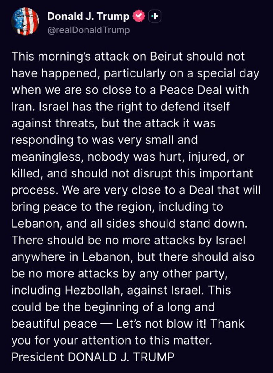 EthanLevins2's tweet photo. 30 minutes after Trump said “There should be NO more attacks by Israel anywhere in Lebanon”

Israel bombs Tebnine, Lebanon

This is a humiliation ritual. https://t.co/yhfTIle5Kj