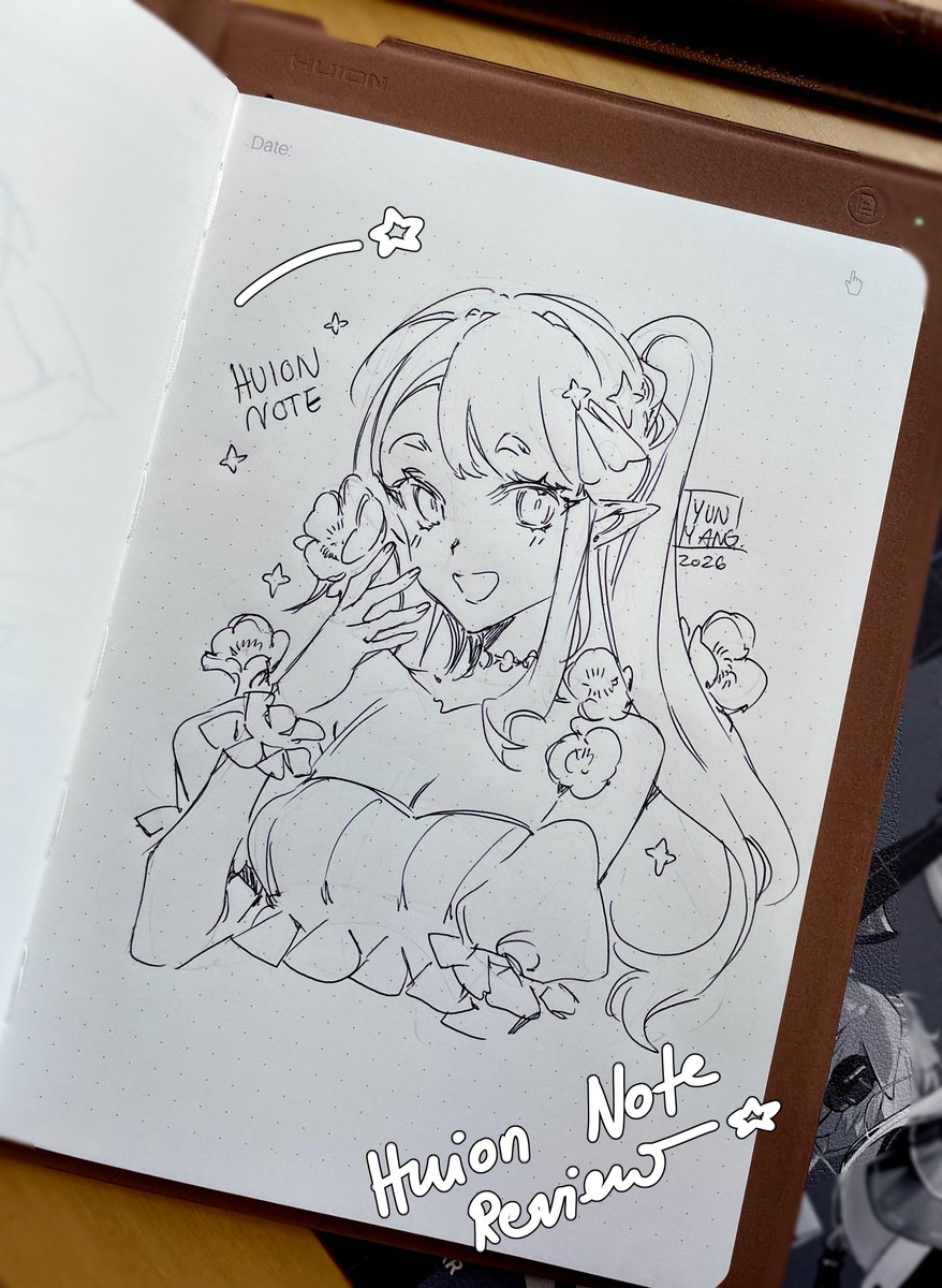 Dat_YunYang's tweet photo. Back from vacation and I had the fun opportunity to review the Huion Note! ✨

Thank you so much to @HuiontabletD for making this possible, full review, purchase link as well as discount code below c: 
#huion #huionnote https://t.co/4iiwOPjmrD