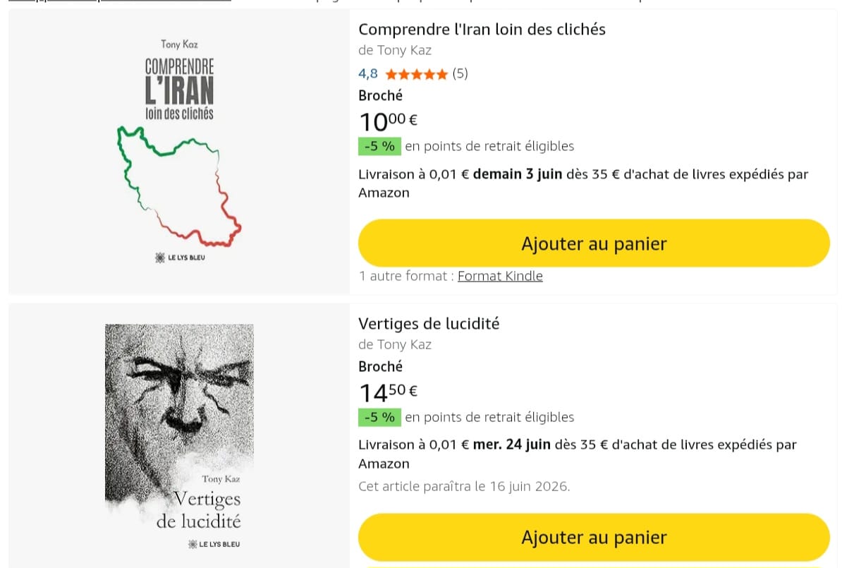 Kaz5Tony's tweet photo. Mes deux livres du moment dispos en ligne et librairies 
Connaître L'histoire de l'Iran ou plonger dans des contes fantastiques et philosophiques 
#livre #auteur #iran #contes https://t.co/FCAV5hnIAm