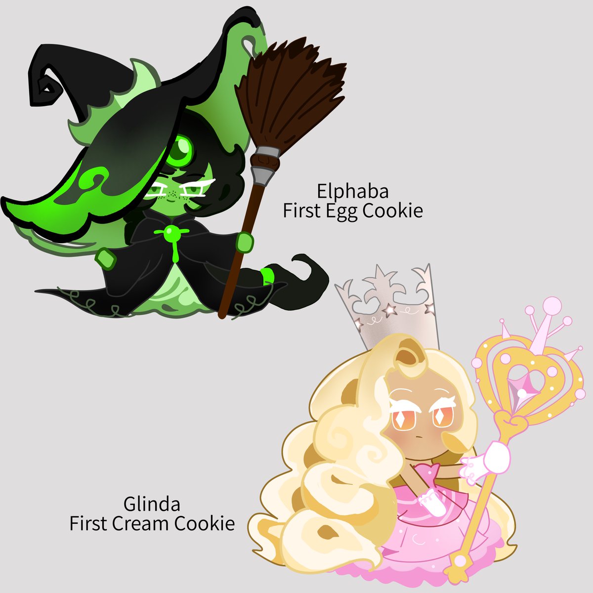 Flowerh4406's tweet photo. Glinda First Cream Cookie and Elphaba First Egg Cookie ✨ I thought this would be a fun lil idea || #crwc #cookierun #cookierunwitchscastle #firsteggcookie #firstcreamcookie https://t.co/T9A1UuvLls