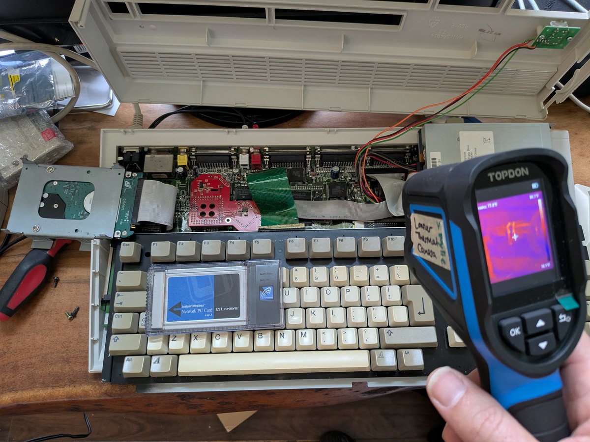 TexasNerdHouse's tweet photo. Instead of adding Wi-Fi to my Amiga 1200 at yesterday's DFW Amiga meetup, the hard drive tanked. I smelled burning from around the Lisa area. The hard drive mounts to a bracket on top but with the flicker fixer there, it's too fat to fully close. Time to replace with a CF or SD. https://t.co/xate8amUwU