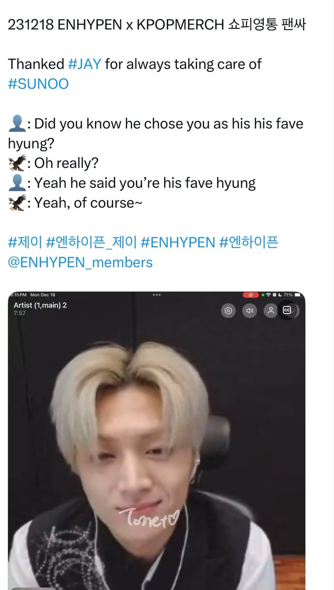 goldenksunoo's tweet photo. ever since jay found out he is sunoo's favorite hyung, he's never let anyone forget it 😭 https://t.co/GzfYamr2oi