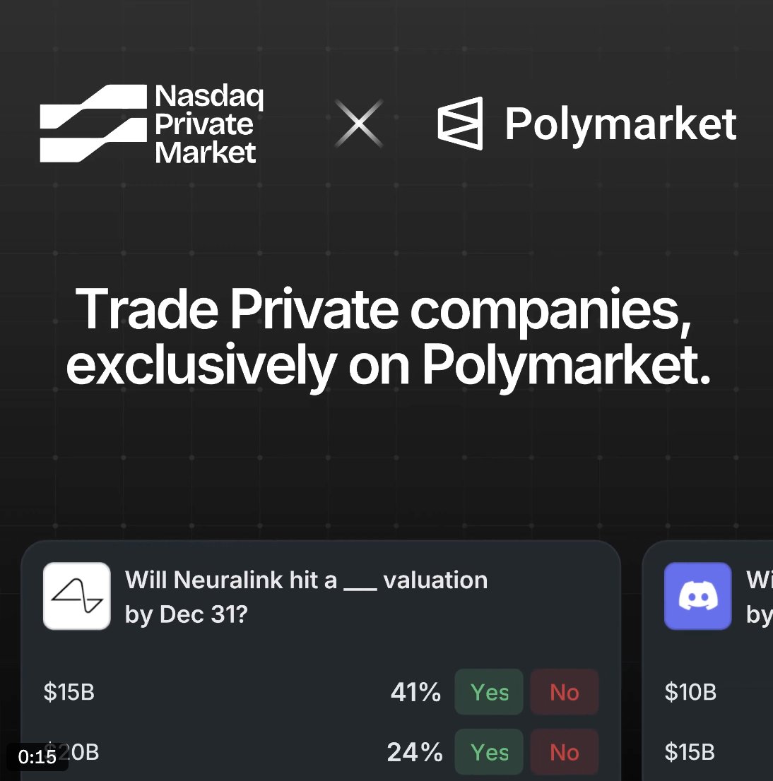 cpunkintern's tweet photo. Another huge partnership! 👏

Retail traders can now get exposure to Nasdaq private companies exclusively through @Polymarket

Source: https://t.co/tmSzF0VDKV https://t.co/1GEVIJzjwR