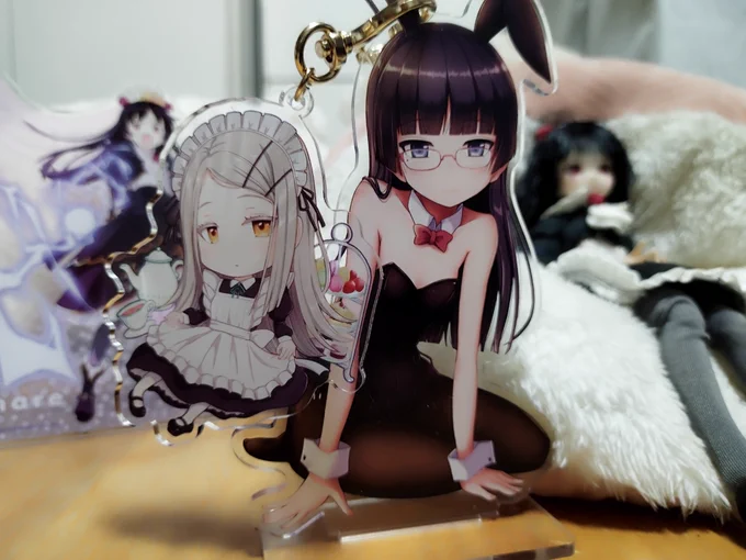 うさ猫アクスタとメイド篠澤アクキーは さんで再版して頂いたので、イベントにはちょいちょい賑やかしに持って行きます。ご縁があればよしなに! #モノラボファクトリー