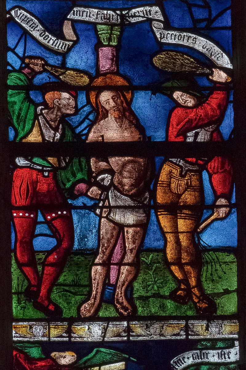 TerenceKerr5's tweet photo. #StainedGlassSunday #Renaissance #Ceffonds

Flagellation or Scourging of Christ. Detail from Renaissance Passion of Christ stained glass window in église Saint-Rémi de Ceffonds, Champagne region of France. Stained glass made early 16th century by master glassmakers at nearby Troyes is typical of the Champenoise School of glass-making, renowned for intense colours. The window was installed in 1511.