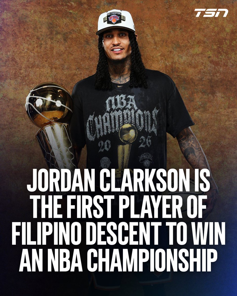 TSN_Sports's tweet photo. Jordan Clarkson has become the NBA's first ever champion of Filipino descent! 🇵🇭 https://t.co/KyrXwDwXQl