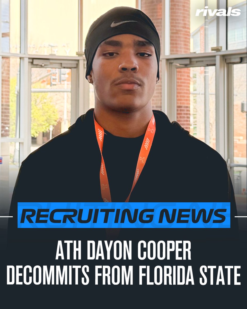 Rivals's tweet photo. 🚨BREAKING🚨 ATH Dayon Cooper has decommitted from Florida State.

Read: https://t.co/zXmBosOCnA https://t.co/aaMJlq2HTz
