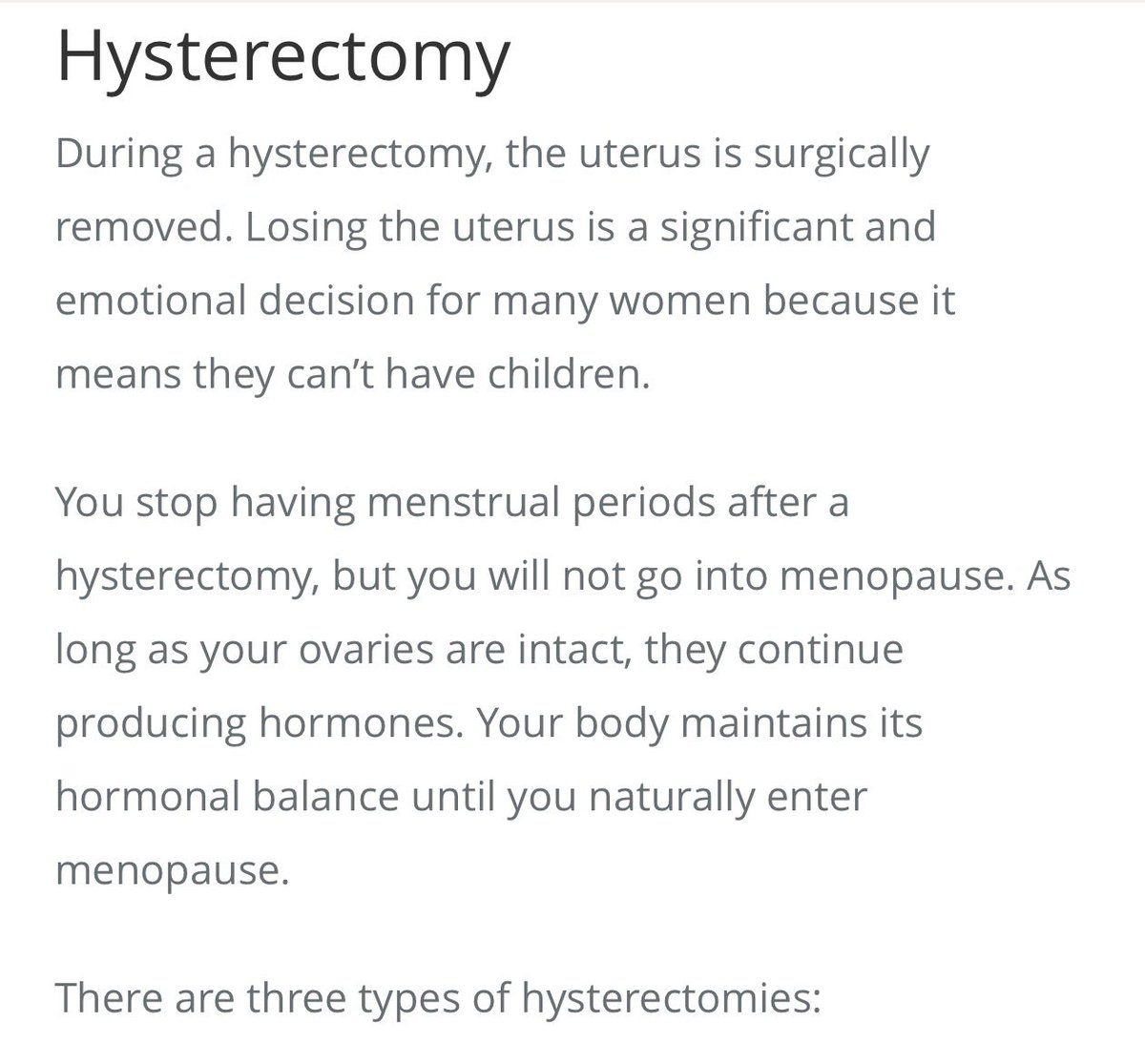 bella_seraphina's tweet photo. and in case someone wants to argue here’s some info! OP states “removing the uterus” no implication of removing ovaries. most hysterectomies are partial bc keeping ur ovaries is a priority https://t.co/lfter94Xah