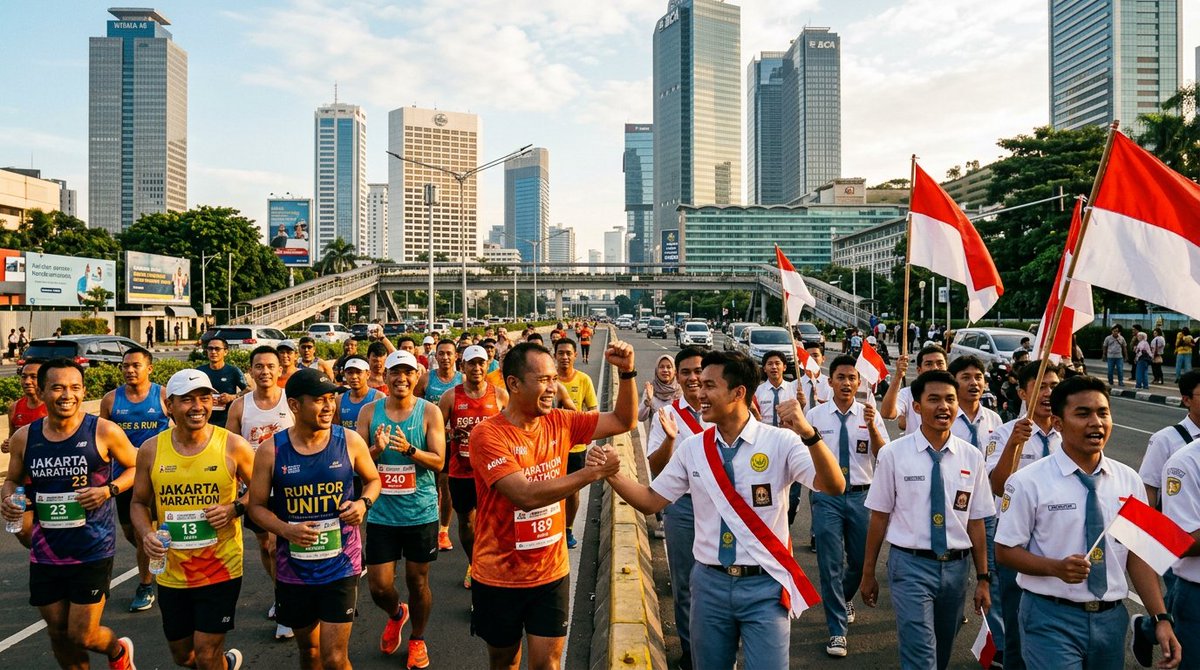 Tfk0214's tweet photo. 👔 Sudut pandang solidaritas (dapat dipahami)

Yang tadi jalan kaki 42km di Jakarta Marathon, ketemu yang long march di Sudirman.

Dua kubu, satu kota, satu masalah yang sama: sama-sama capek dibikin susah. 🤝

#DemoMahasiswa #BTNJakartaMarathon https://t.co/XC8oksY2vV
