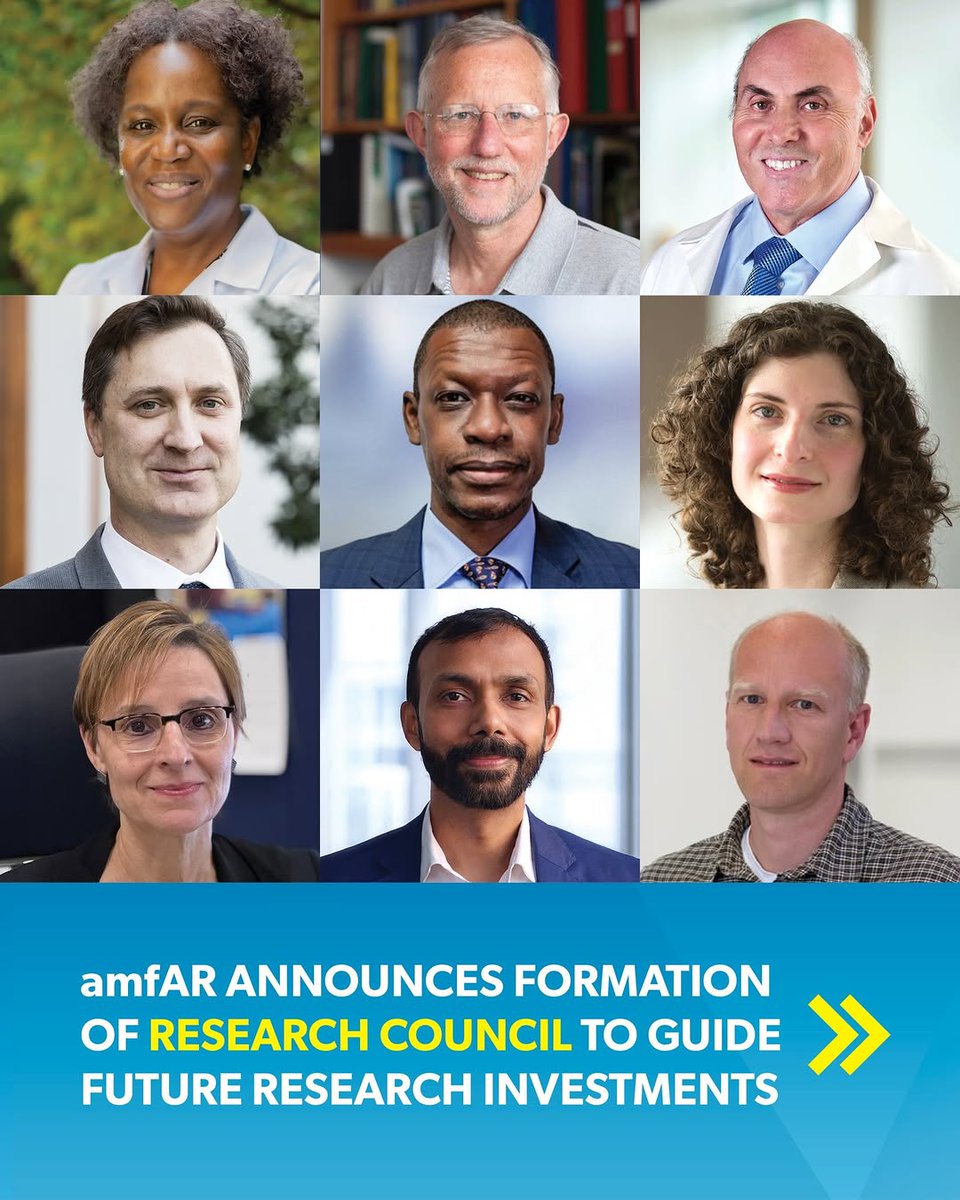 amfar2apg's tweet photo. We're proud to announce the amfAR Research Council (aRC), an advisory group that will guide strategic direction of future amfAR-funded research. The nine-member panel will ensure all funded work can inform, strengthen, or accelerate HIV cure strategi... https://t.co/xMeUIE4Z7c