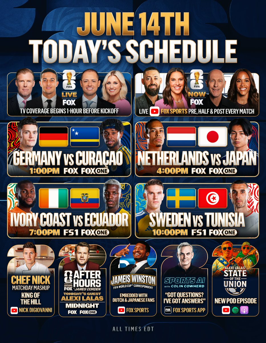 FOXSoccer's tweet photo. Another full slate of FIFA World Cup action today https://t.co/a87UTgqALR
