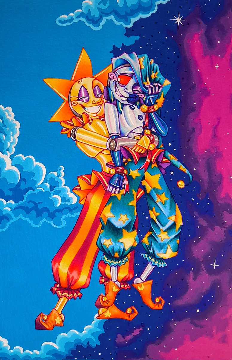 Bluehorizon891's tweet photo. Mr Blue Sky & The Sand Man ~
These two are SO much fun to draw
#sunfnaf #moonfnaf #securitybreach #daycareattendant
#traditionalart #spellboundenigma
#sunxmoon https://t.co/9cyUDtOXjT