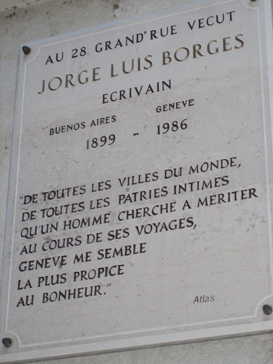 MVilallonga's tweet photo. Jorge Luis Borges es va enamorar de Ginebra. L’ajuntament va cisellar una frase seva on va viure. El text continuava: “Sé que volveré siempre a Ginebra, quizá después de la muerte del cuerpo.” Borges va morir a Ginebra avui fa 40 anys, i allà reposa, al cementiri de Plainpalais. https://t.co/y4dOoNmqXt