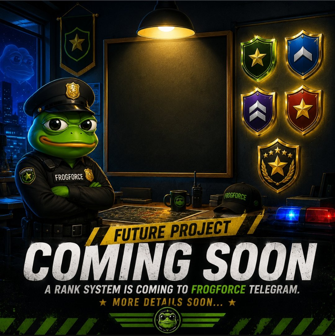 Cashcoin47's tweet photo. > 🚔 Something big is coming to FROGFORCE.
>
> Climb the ranks. Earn your place.
>
> More details soon... 🐸👑
>
> **$FORCE** ⚡🚀 https://t.co/1OrD7PYuxj
