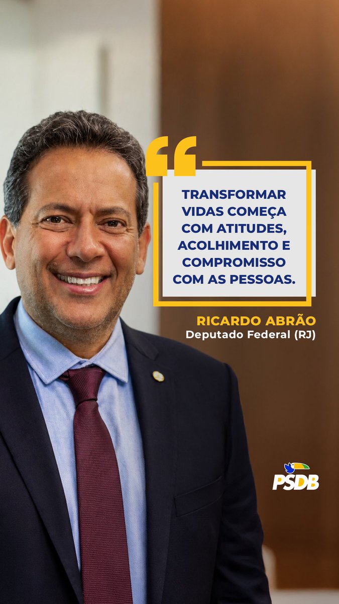 PSDBoficial's tweet photo. Transformar vidas começa com atitude, acolhimento e compromisso real com quem mais precisa. Essa é a visão do deputado federal Ricardo Abrão (RJ), que reforça a importância de uma atuação política voltada para as pessoas e para o impacto positivo no dia a dia da população.

O PSDB segue defendendo uma política baseada em responsabilidade, cuidado e resultados concretos para melhorar a vida dos brasileiros.

#PSDB #RicardoAbrão #RioDeJaneiro #PolíticaComResultado #CompromissoSocial