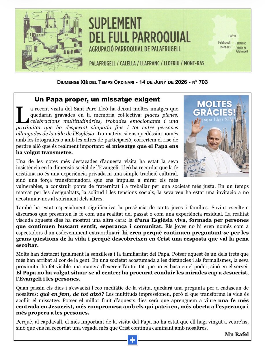 ParroqPala's tweet photo. ℹ️ Ja podeu consultar el #Suplement del #FullParroquial d'aquest diumenge XIè del temps Ordinari ⤵️ #Palafrugell #Llofriu https://t.co/bRcqZqiJoS