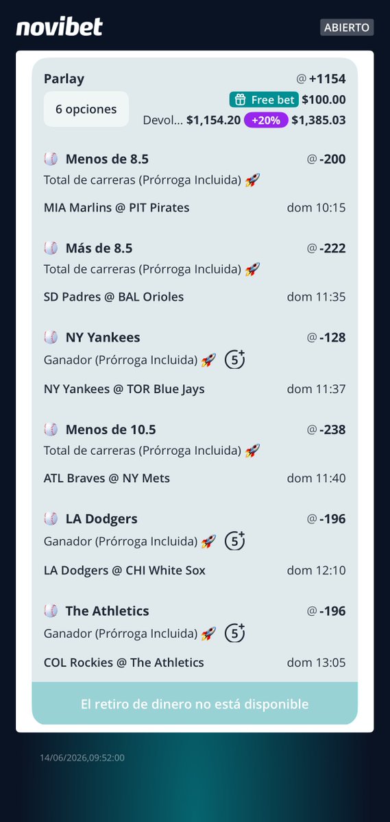 samuupicks's tweet photo. Parlay MLB

Dominguito ⚾️⚾️⚾️🤑🤑🤑😎😎😎 https://t.co/92Ol9EX2qc