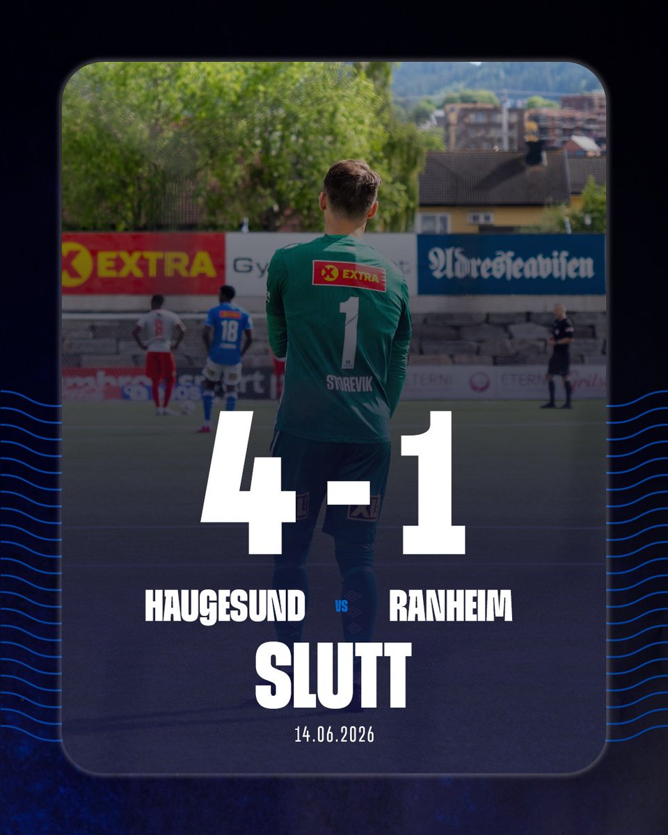 RanheimFotball's tweet photo. Det ender 4-1 i Haugesund. Nye muligheter allerede fredag kl 19.00 mot Lyn på EXTRA Arena.
Billetter finner du her: https://t.co/mLOiMnQKRB https://t.co/KetS76GtuP