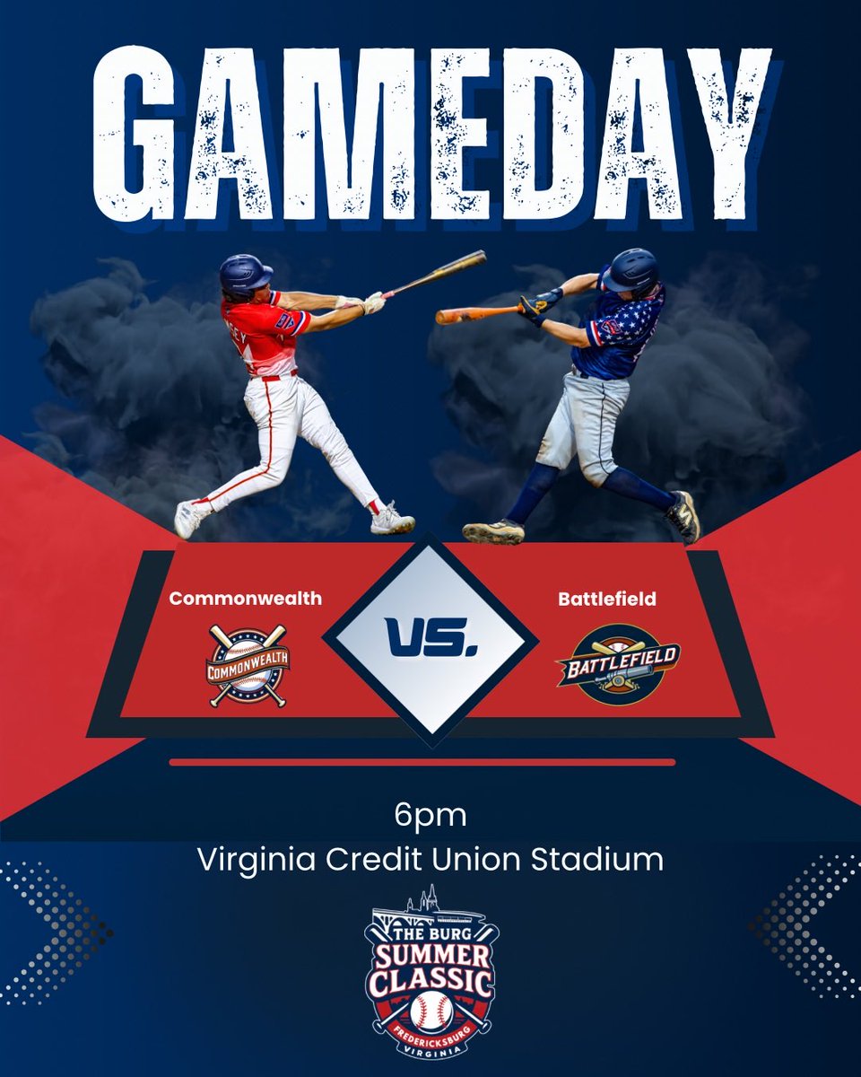burgsumclassic's tweet photo. IT’S GAME DAY!

The 2026 Burg Summer Classic is finally here!

Come watch some of the area’s top high school baseball players take the field tonight at Virginia Credit Union Stadium as the Battlefield takes on the Commonwealth.

First pitch is at 6 PM, gates open at 5 PM! https://t.co/3EF13EHHgk